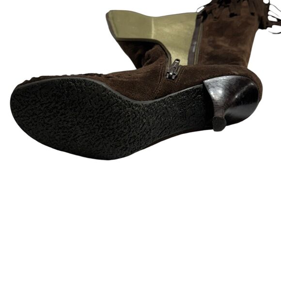 Vintage Boho Boots Size Narrow 36 (5.5/6) Brown Fringe Leather Suede Boots *flaw - Picture 7 of 16